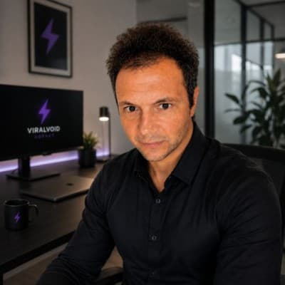 Alexander Bauer, Inhaber von ViralVoid AI, an seinem Arbeitsplatz